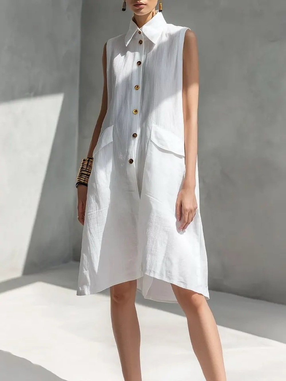 Full Size Button Front Sleeveless Dress Plus Size